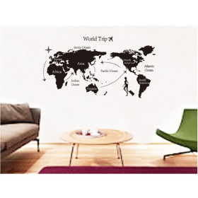 Black World Map Wall Decal